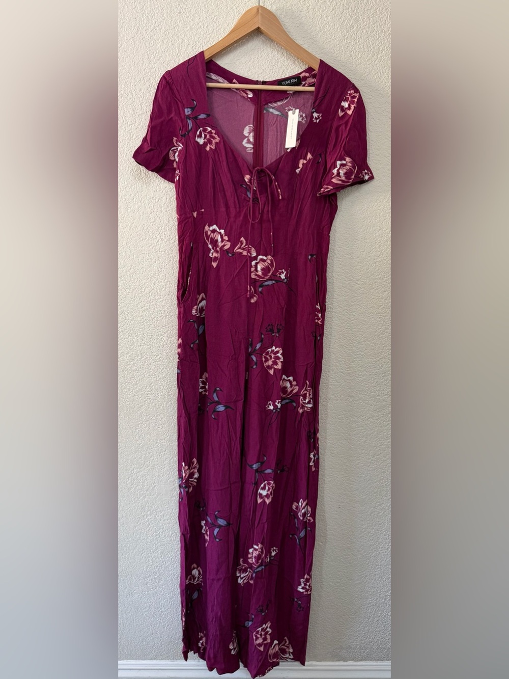 YUMI KIM Anthropologie Large Tulip Crush Burgundy Now Or Never Jumpsuit  $218